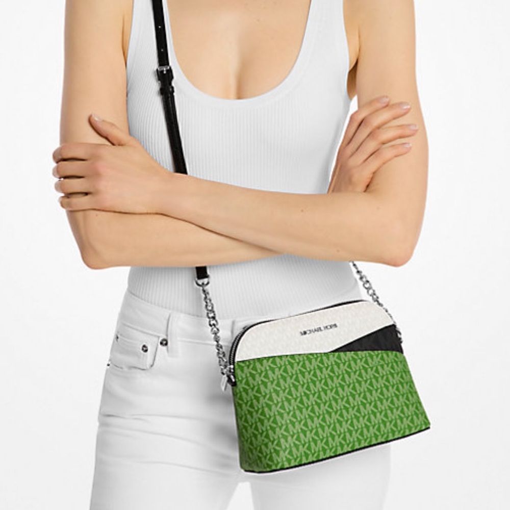NWT Michael Kors jet set cross body bag in colorblock signature logo $398 Retail